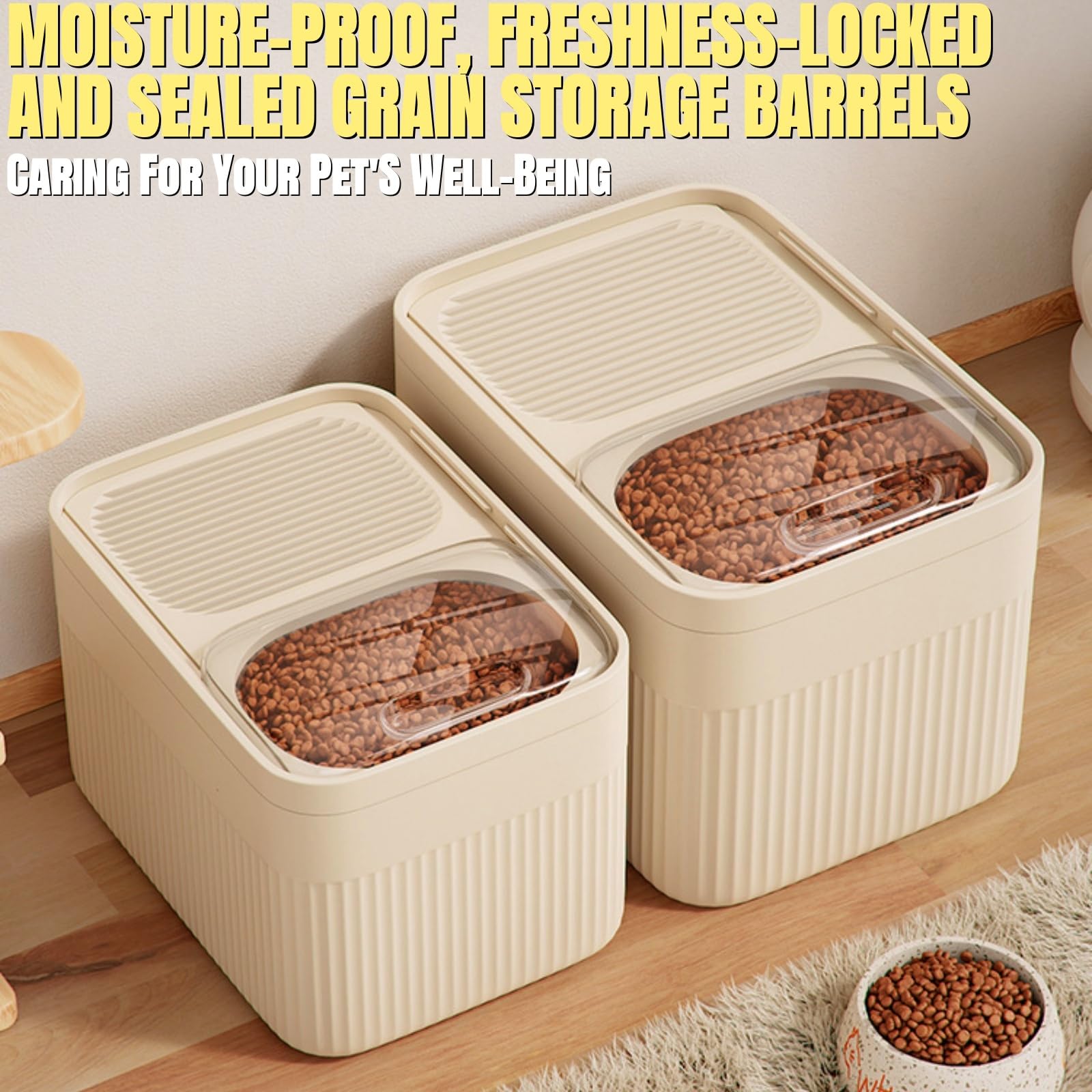 High-Capacity Pet Food Container Airtight with Cup, For Dog, Cat, Bird Food Storage