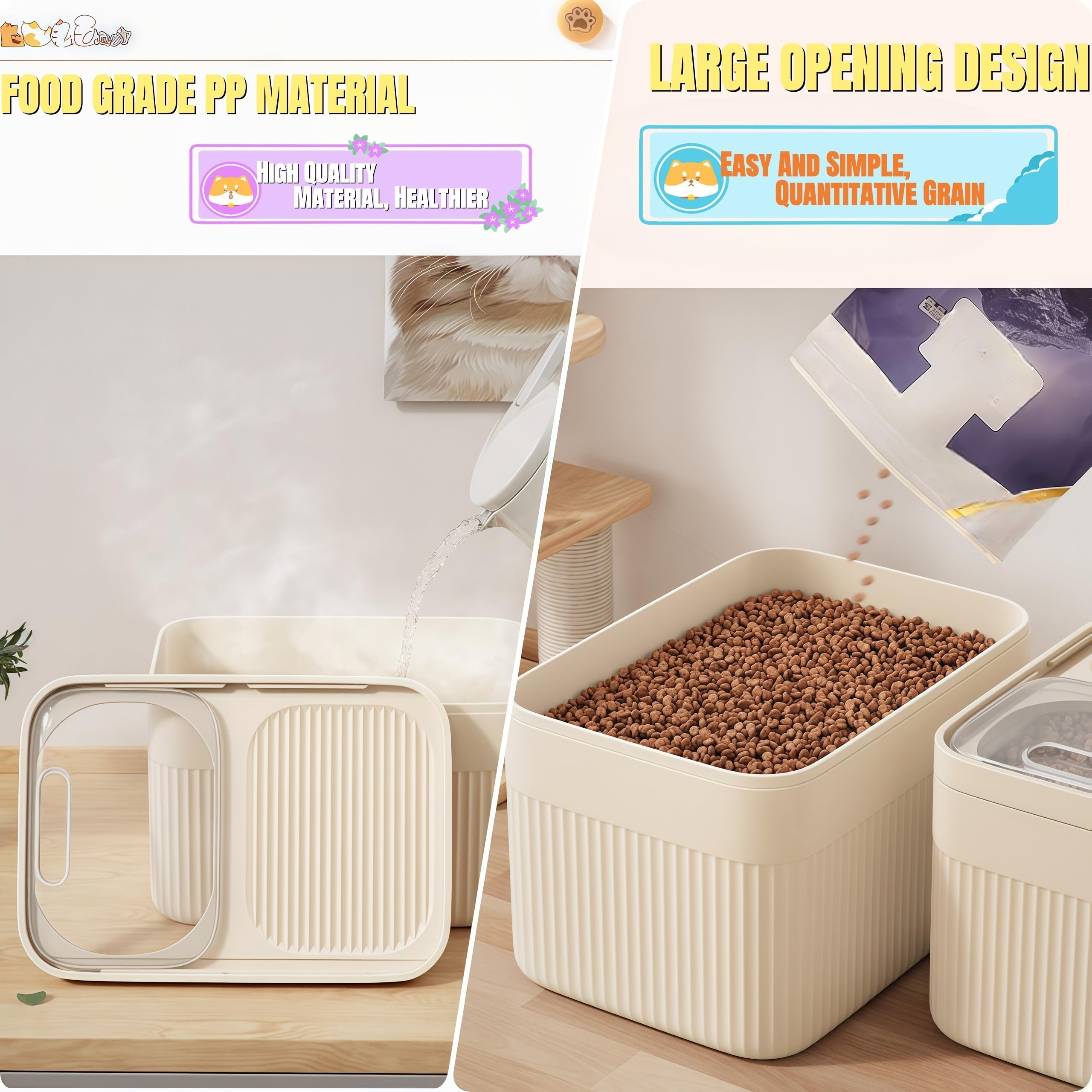 High-Capacity Pet Food Container Airtight with Cup, For Dog, Cat, Bird Food Storage